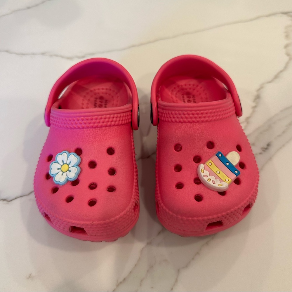 Toddler size 5 Hot Pink Crocks with Charms